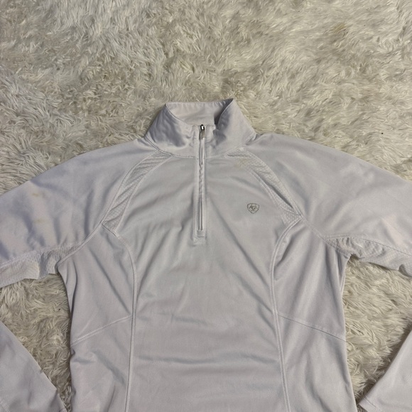 Women’s Small White Ariat Long Sleeve Horseback Riding Sunshirt. Light staining. - Picture 2 of 6